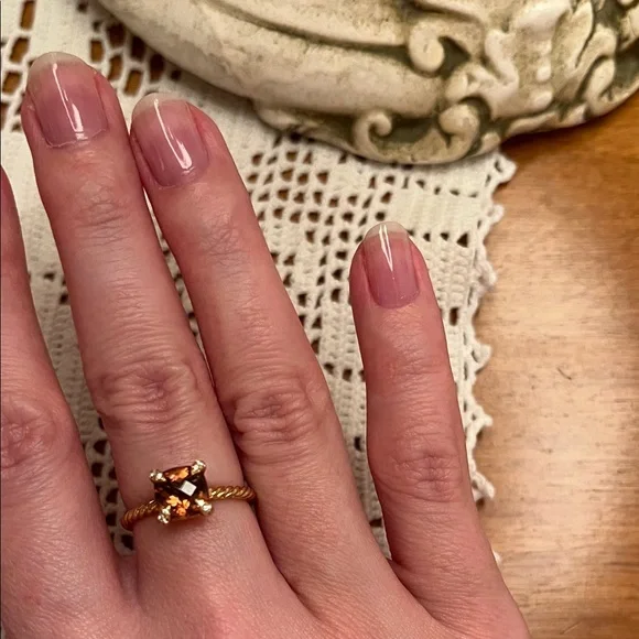 David Yurman Chatelaine Ring 18K Yellow Gold Pink Tourmaline Diamonds 7mm size 6 - Picture 7 of 8